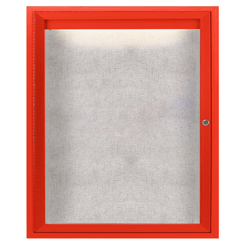 Aarco ODCC3630RIR 36" x 30" Enclosed Hinged Locking 1 Door Powder Coated Red Outdoor Lighted Bulletin Board Cabinet