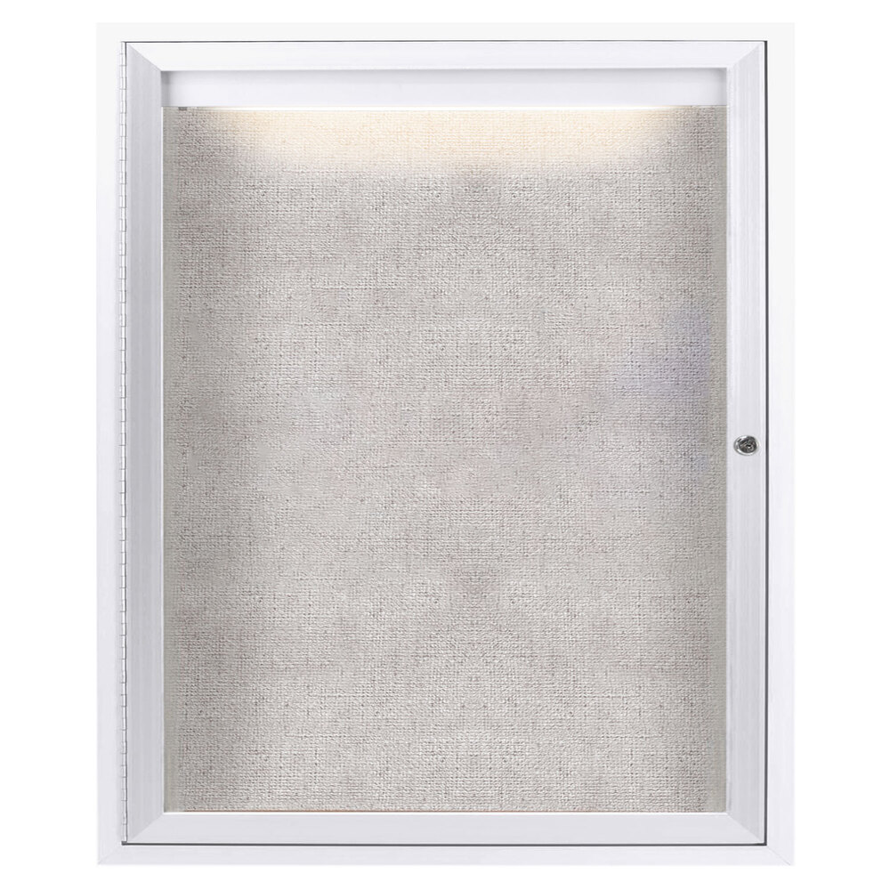 Aarco ODCC3630RIW 36" x 30" Enclosed Hinged Locking 1 Door Powder Coated White Outdoor Lighted Bulletin Board Cabinet