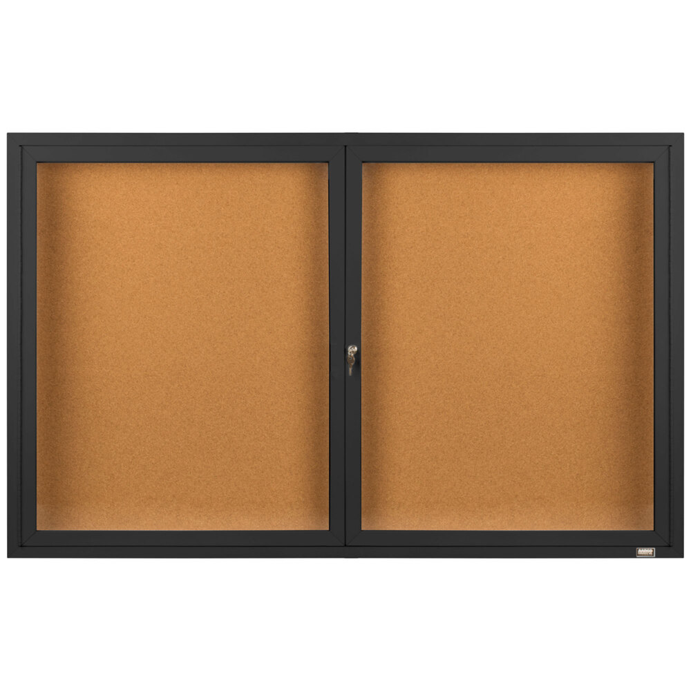 Aarco DCC3660RBK 36" x 60" Enclosed Hinged Locking 2 Door Powder Coated Black Finish Indoor Bulletin Board Cabinet
