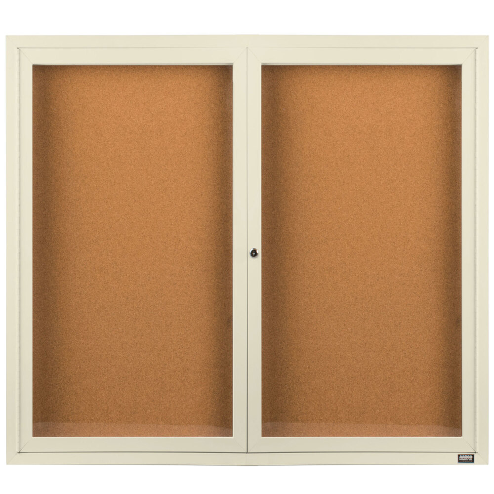 Aarco DCC4860RIV 48" x 60" Enclosed Hinged Locking 2 Door Powder Coated Ivory Finish Indoor Bulletin Board Cabinet
