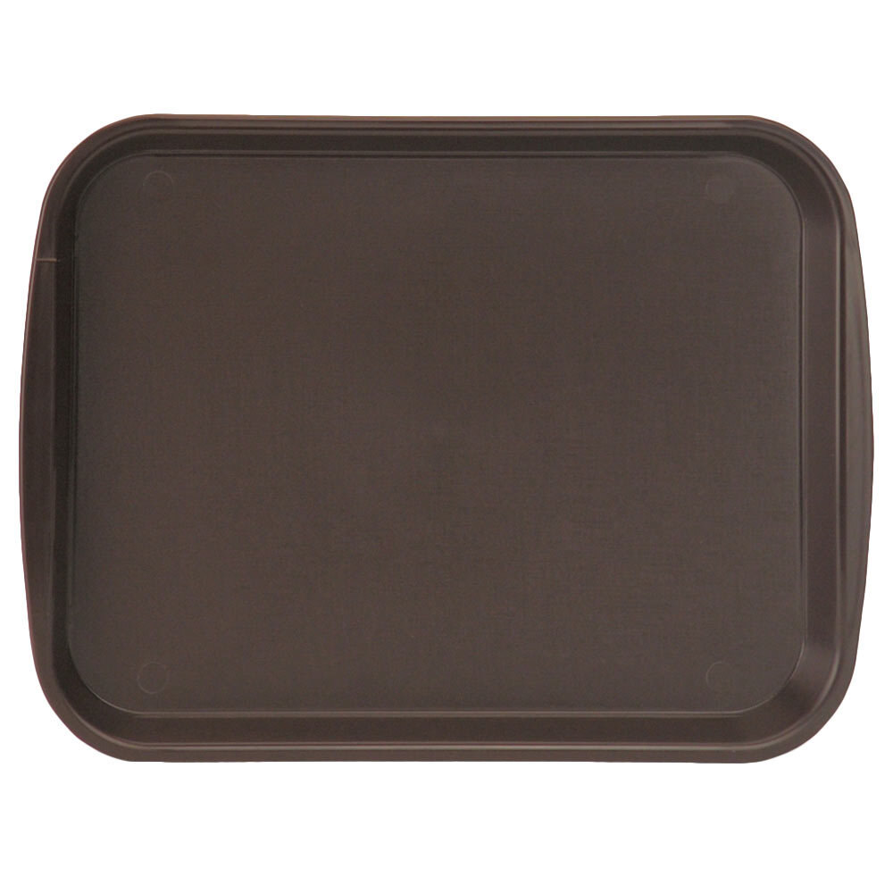Vollrath 1014-01 Traex® 10" x 14" Brown Rectangular Premium Plastic Fast Food Tray with Built-In Handles - 24/Case