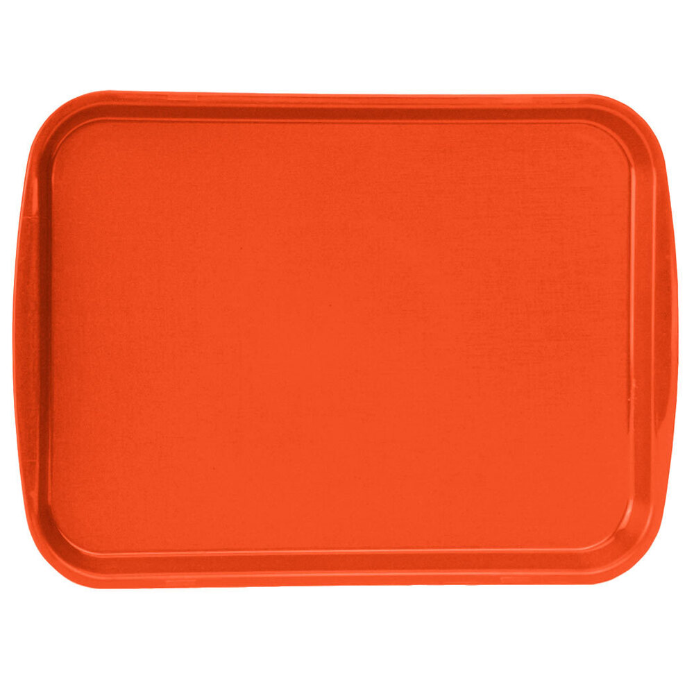 Vollrath 1216-03 Traex® 12" x 16" Orange Rectangular Premium Plastic Fast Food Tray with Built-In Handles - 24/Case