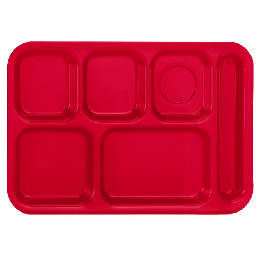 Vollrath 2015-02 Traex® 10" x 14" Right Handed Polypropylene NSF Red Rectangular 6 Compartment Tray - 24/Case