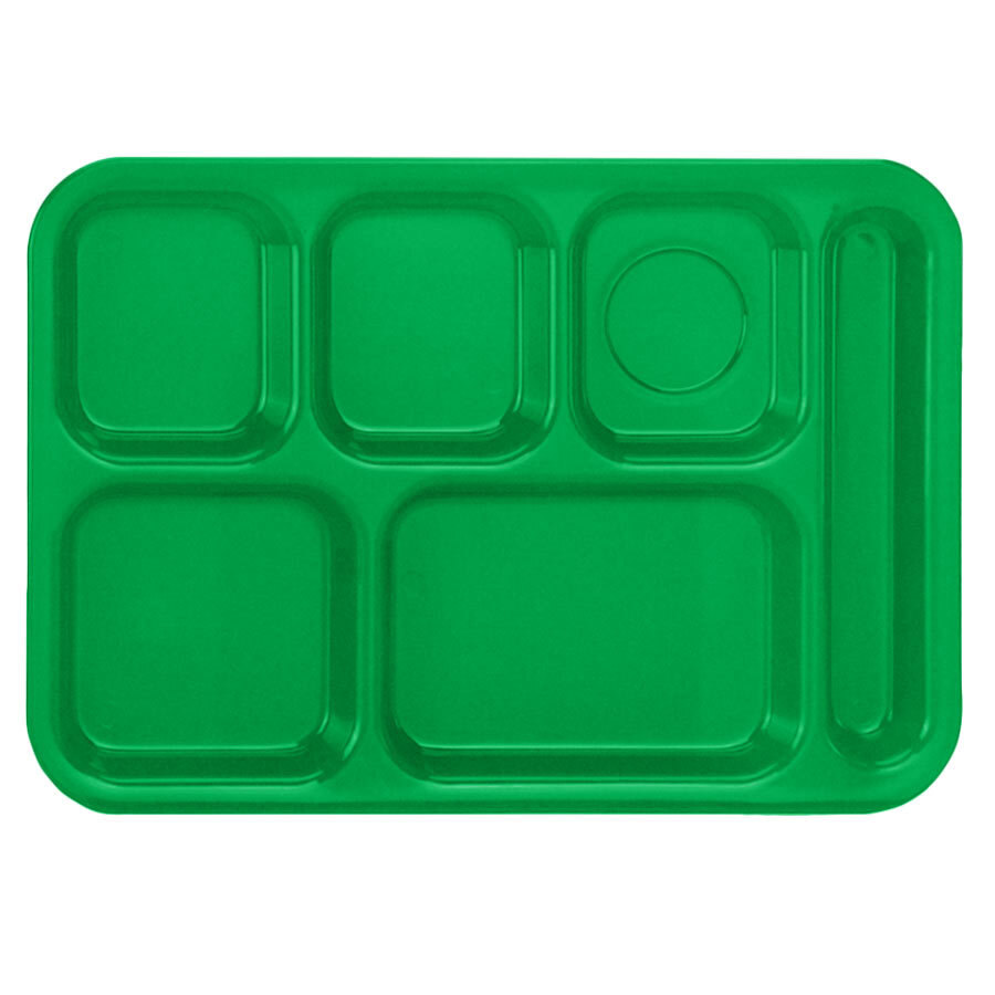 Vollrath 2015-119 Traex® 10" x 14" Right Handed Polypropylene NSF Bright Green Rectangular 6 Compartment Tray - 24/Case