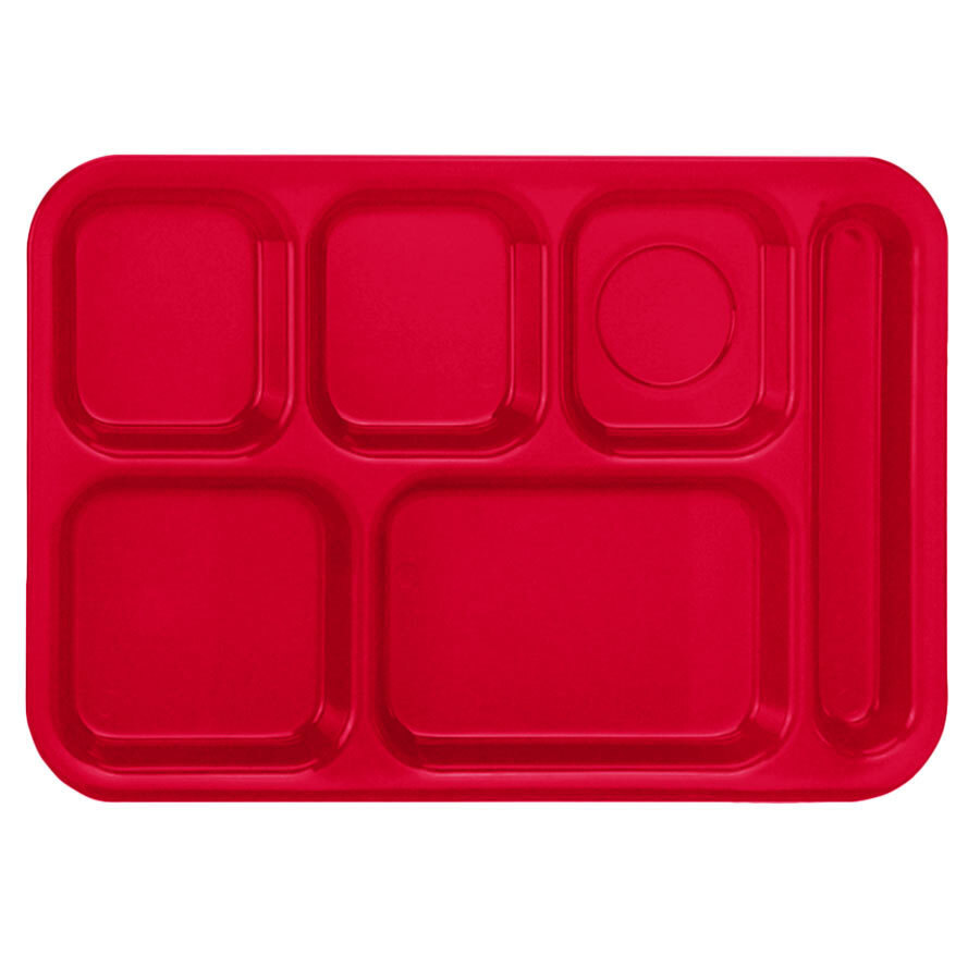 Vollrath 2615-02 Traex® 10" x 14 1/2" Right Handed Polypropylene NSF Red Rectangular 6 Compartment Tray - 24/Case