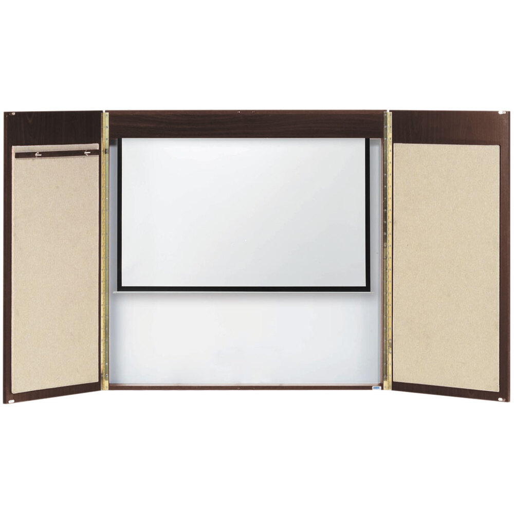 Aarco WC-2 48" x 48" Walnut Laminate White Markerboard Conference Cabinet with Projection Screen