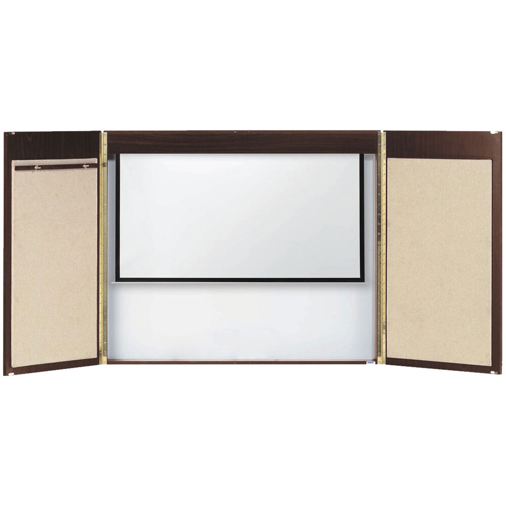 Aarco WC-1 36" x 48" Walnut Laminate White Markerboard Conference Cabinet with Projection Screen