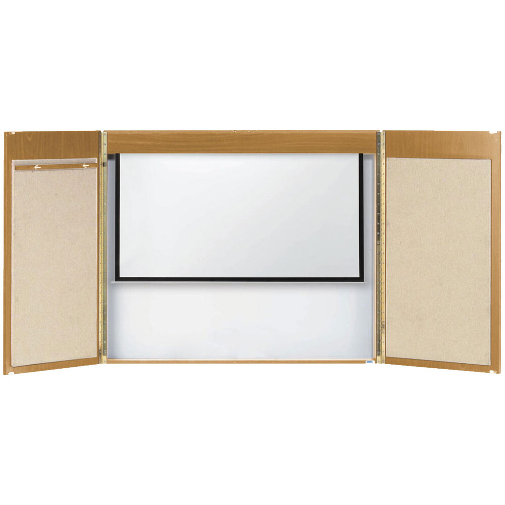 Aarco OC-1 36" x 48" Oak Laminate White Markerboard Conference Cabinet with Projection Screen