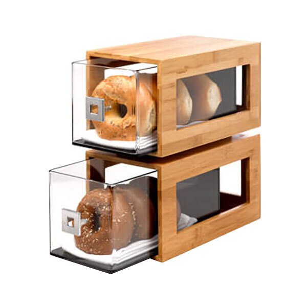 Rosseto BD102 Two-Tier Natural Bamboo Bakery Display Column - 11 3/4" x 6 7/8" x 14"