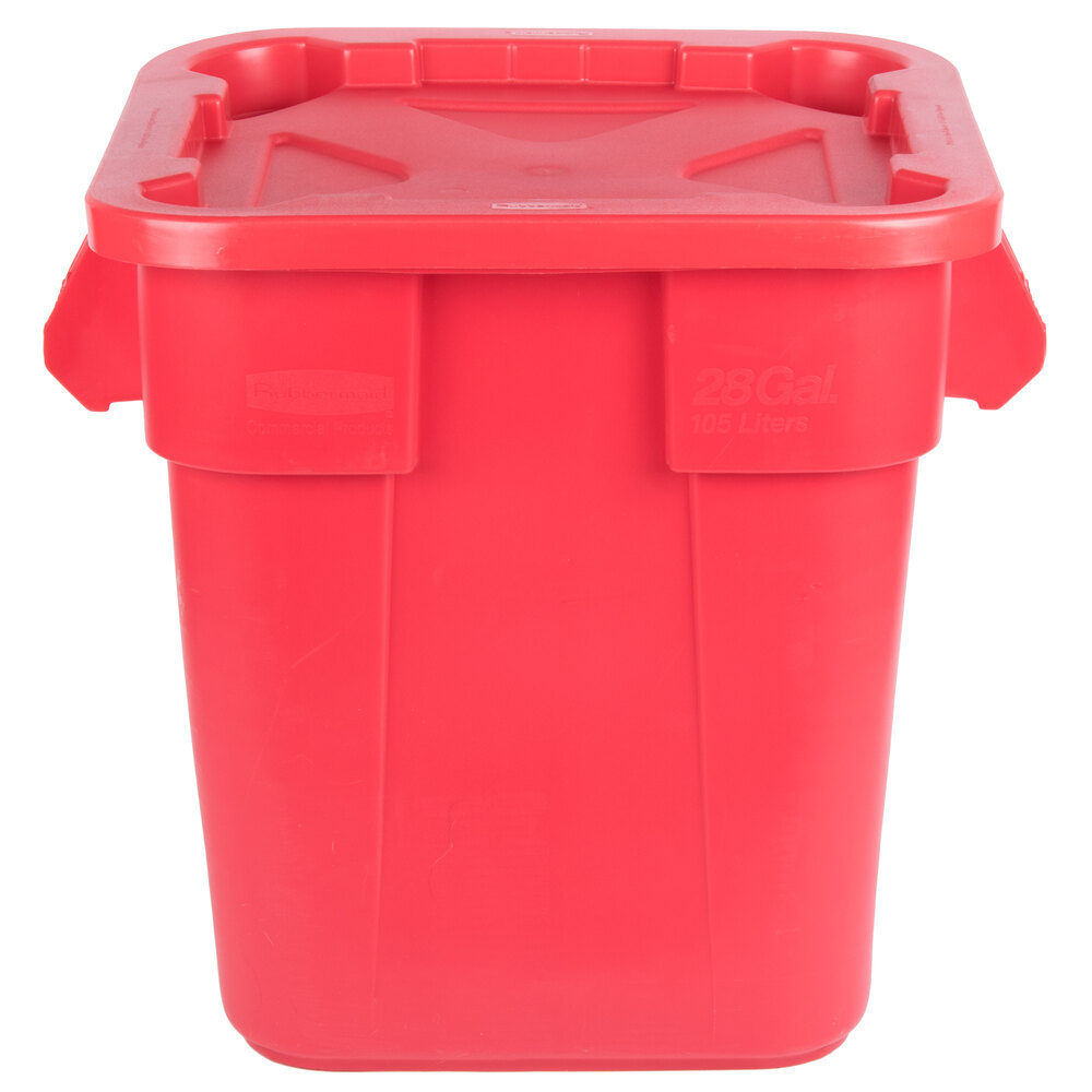 Rubbermaid® BRUTE 28 Gallon Red Square Trash Can and Snap-Lock Lid