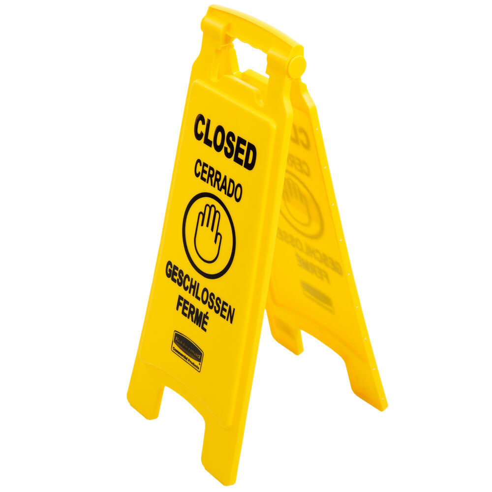 Rubbermaid® FG611278YEL 25" Yellow Double Sided Multi-Lingual Wet Floor Sign - "Closed"