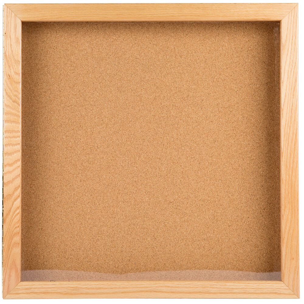 Aarco OBC2424S 24" x 24" Enclosed Hinged Souvenir and Memorabilia Display Case with Natural Oak Finish