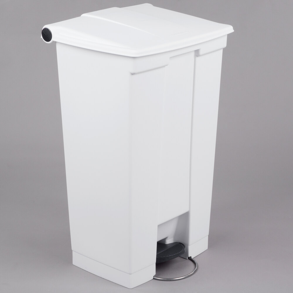 Rubbermaid® FG614600WHT 92 Qt. / 23 Gallon Mobile White Rectangular Step-On Trash Can