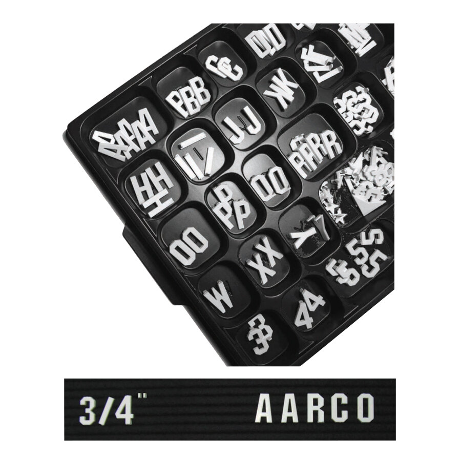 Aarco GF.75 3/4" Gothic Style Universal Single Tab Letter and Number Set - 165 Characters