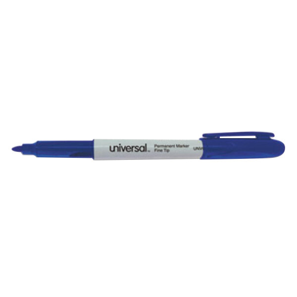 Universal UNV07073 Blue Bullet / Fine Pen-Style Permanent Marker - 12/Pack