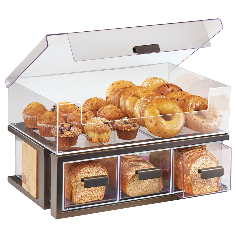 Cal-Mil 3908-84 Sierra Bronze Metal and Rustic Pine 2-Tier Bread Display Case - 22 1/2" x 14 3/4" x 13 3/4"