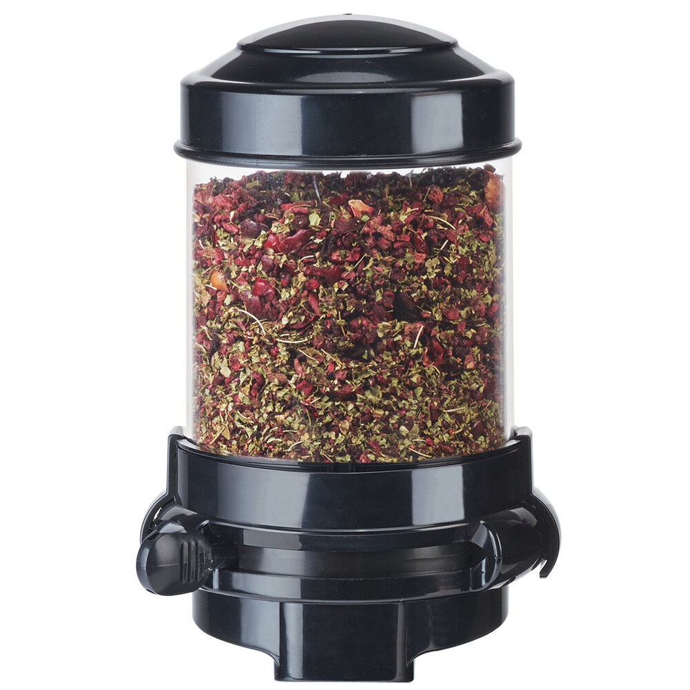 Cal-Mil 3533-1-13 Black Wall Mount 1.5 Liter Single Canister Tea Leaf and Topping Dispenser