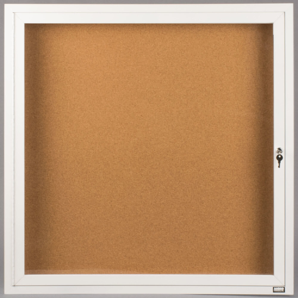 Aarco DCC3636RW 36" x 36" Enclosed Hinged Locking 1 Door Powder Coated White Finish Indoor Bulletin Board Cabinet