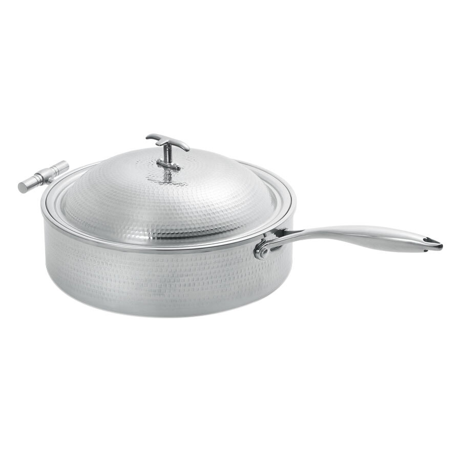 Eastern Tabletop 5914H 4 Qt. Hammered Stainless Steel Induction Pot with Lid and Helper Handle