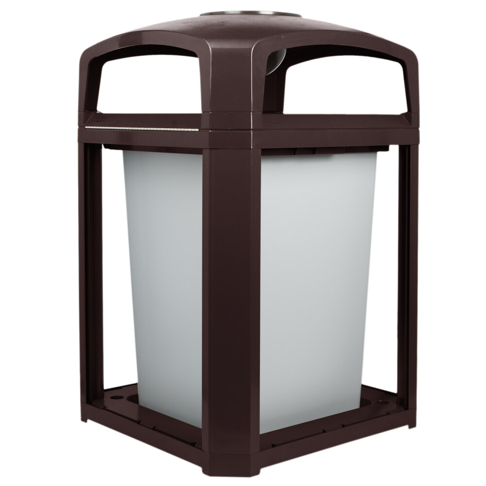 Rubbermaid® FG397001SBLE Landmark Series Classic Container Sable Square Polycarbonate Dome Top Frame with Ashtray and FG395800 Rigid Plastic Liner 35 Gallon