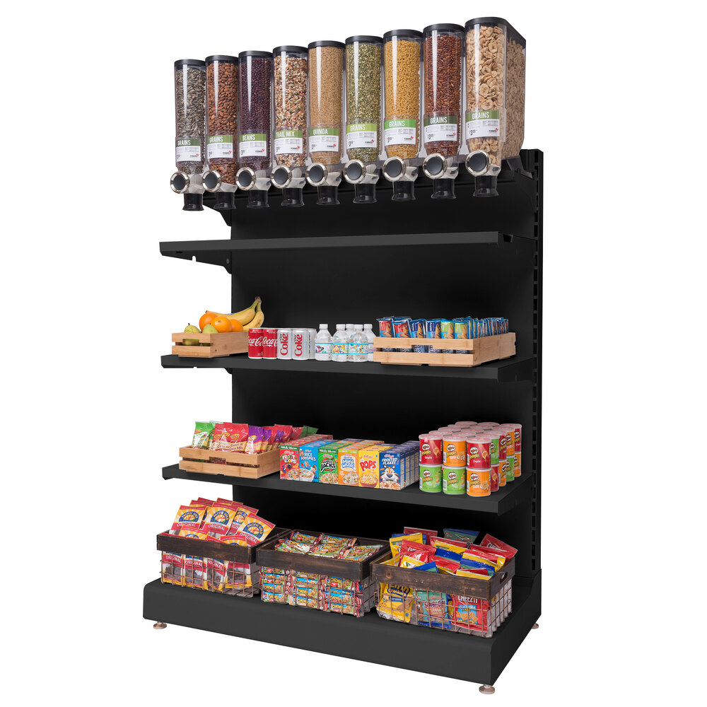 Rosseto GK2202 Bulkshop 13.3 Liter, 9 Canister Black Free Standing Merchandising Gondola w/ Shelving