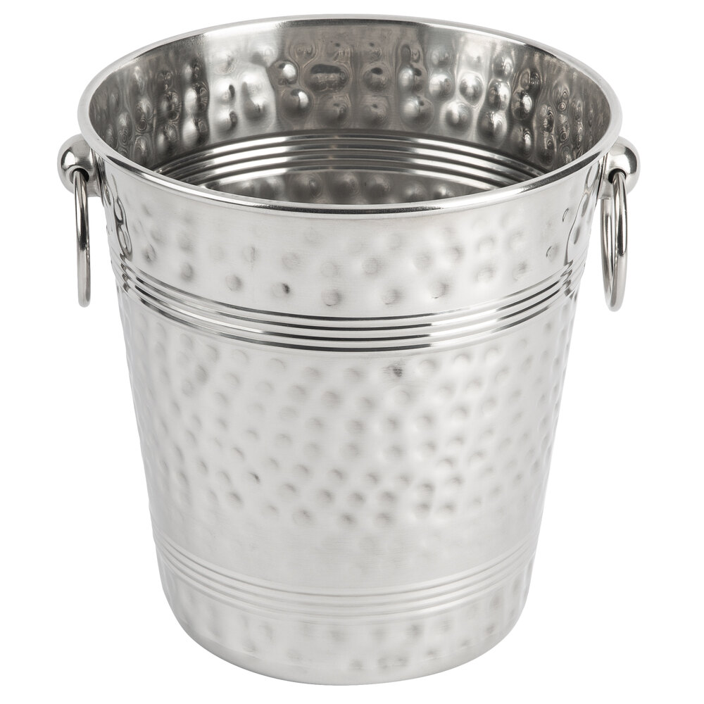 Tablecraft 5198 4.5 Qt. Hammered Stainless Steel Wine Bucket