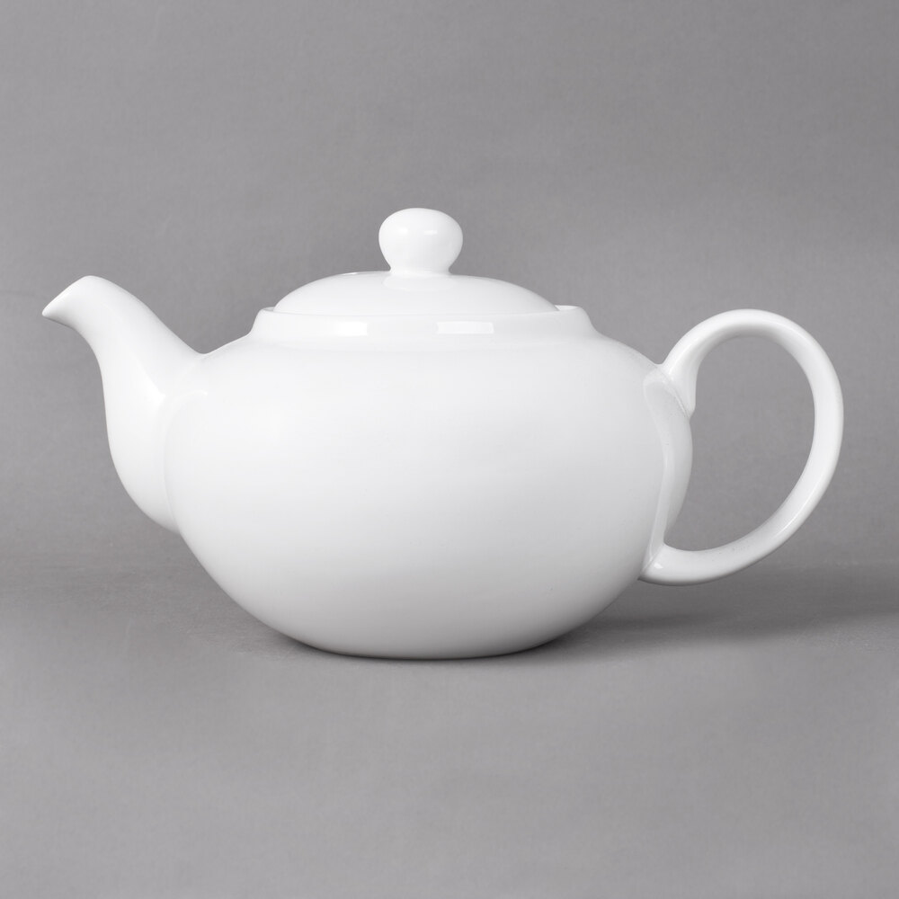 10 Strawberry Street WTR-8TEAPOT Whittier 20 oz. Round White Porcelain Teapot - 24/Case