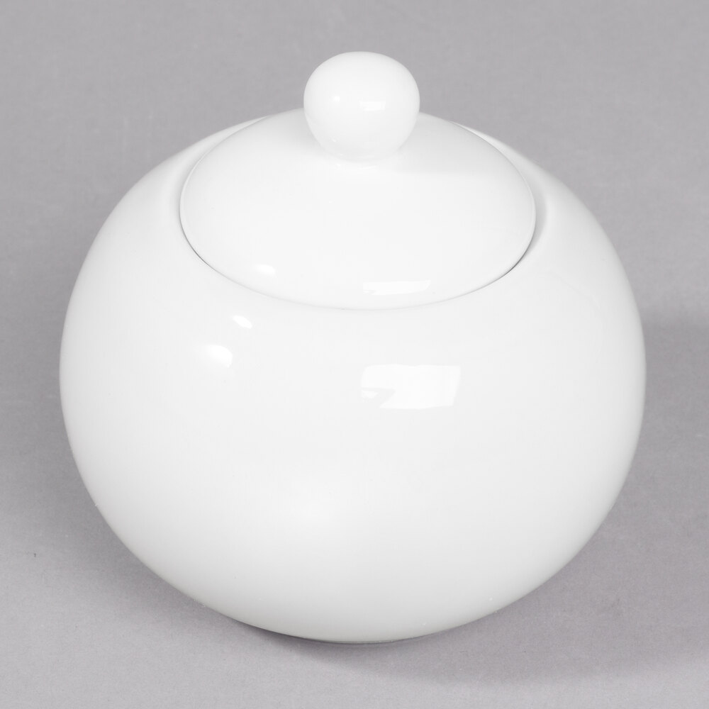 10 Strawberry Street WTR-18 Whittier 13 oz. White Porcelain Covered Sugar Bowl - 6/Case