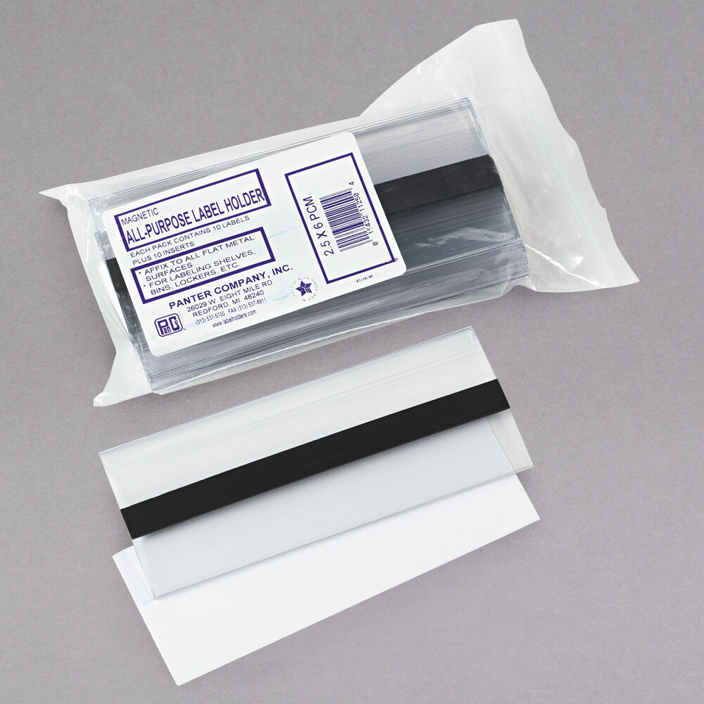 Panter Company CLI87825 6" x 2 1/2" Clear All-Purpose Magnetic Label Holders - 10/Pack