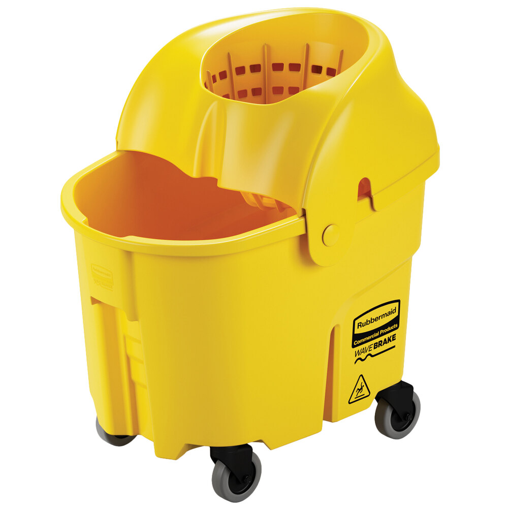 Rubbermaid® FG759088YEL WaveBrake® 35 Qt. Yellow Institutional Mop Bucket with Sieve Wringer
