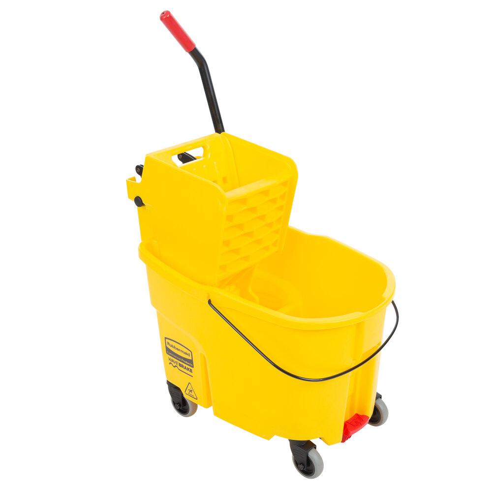 Rubbermaid® FG618688YEL WaveBrake® 44 Qt. Yellow Mop Bucket with Side Press Wringer and Drain
