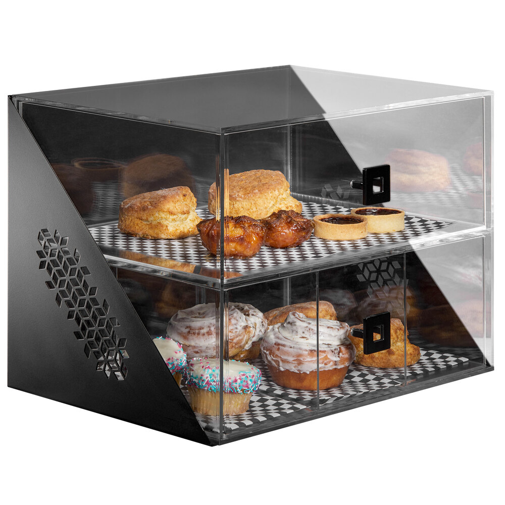 Rosseto BD144 Mosaic Matte Black Acrylic Wide Two-Tier Bakery Display Case - 18" x 12" x 13"