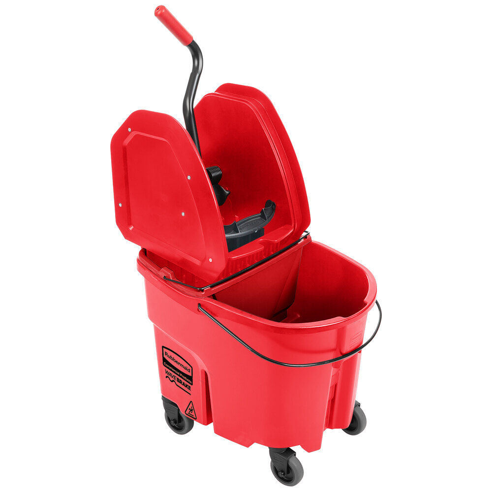 Rubbermaid® WaveBrake® 35 Qt. Red Mop Bucket with Down Press Wringer and Red Dirty Water Bucket