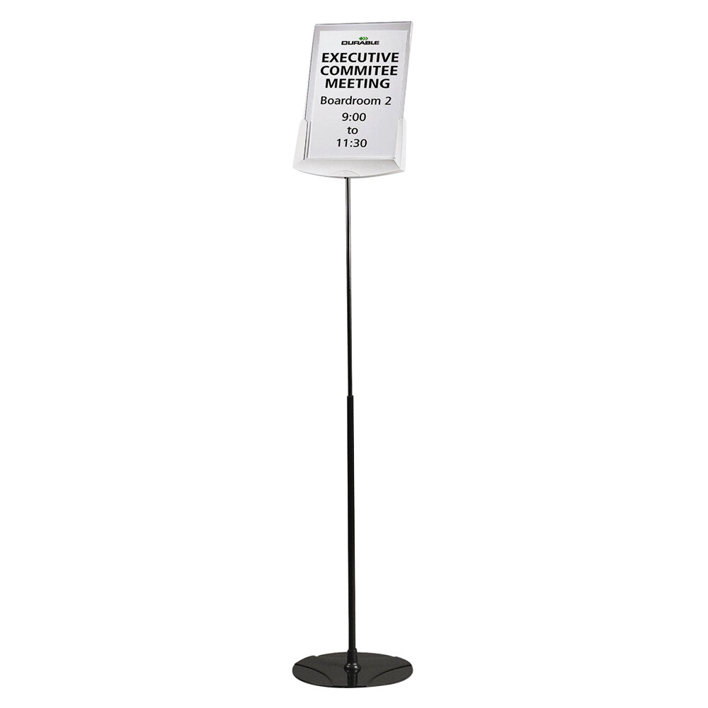Durable 558957 Sherpa Infobase 40-60" Adjustable Metal Stand with 8 1/2" x 11" Insert Space