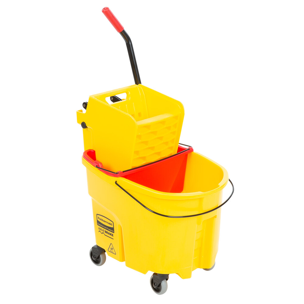 Rubbermaid® WaveBrake® 35 Qt. Yellow Mop Bucket with Side Press Wringer and Red Dirty Water Bucket