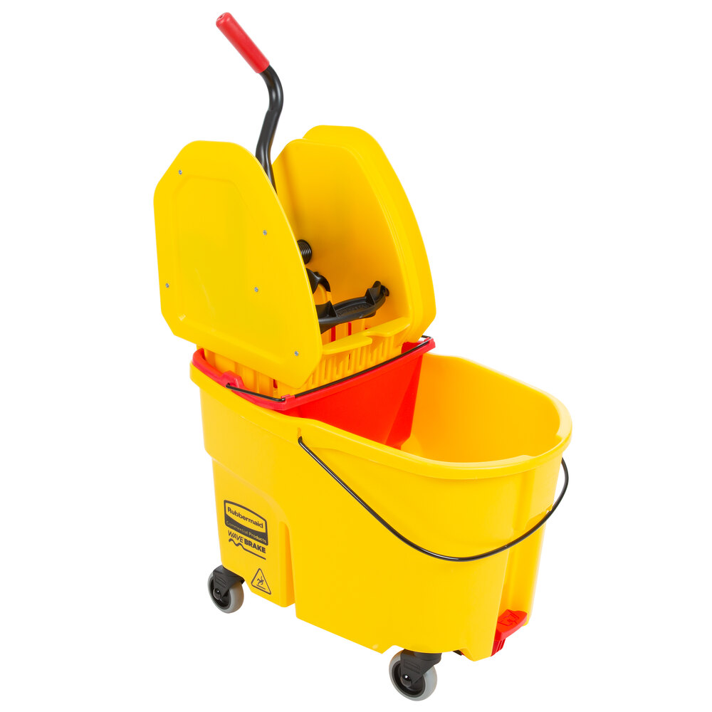Rubbermaid® WaveBrake® 44 Qt. Yellow Mop Bucket with Down Press Wringer and Red Dirty Water Bucket