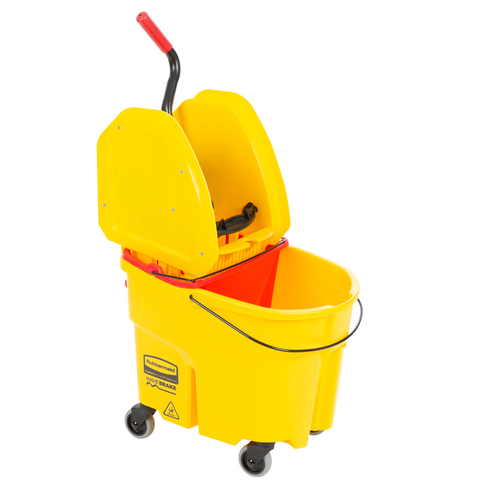 Rubbermaid® WaveBrake® 35 Qt. Yellow Mop Bucket with Down Press Wringer and Red Dirty Water Bucket