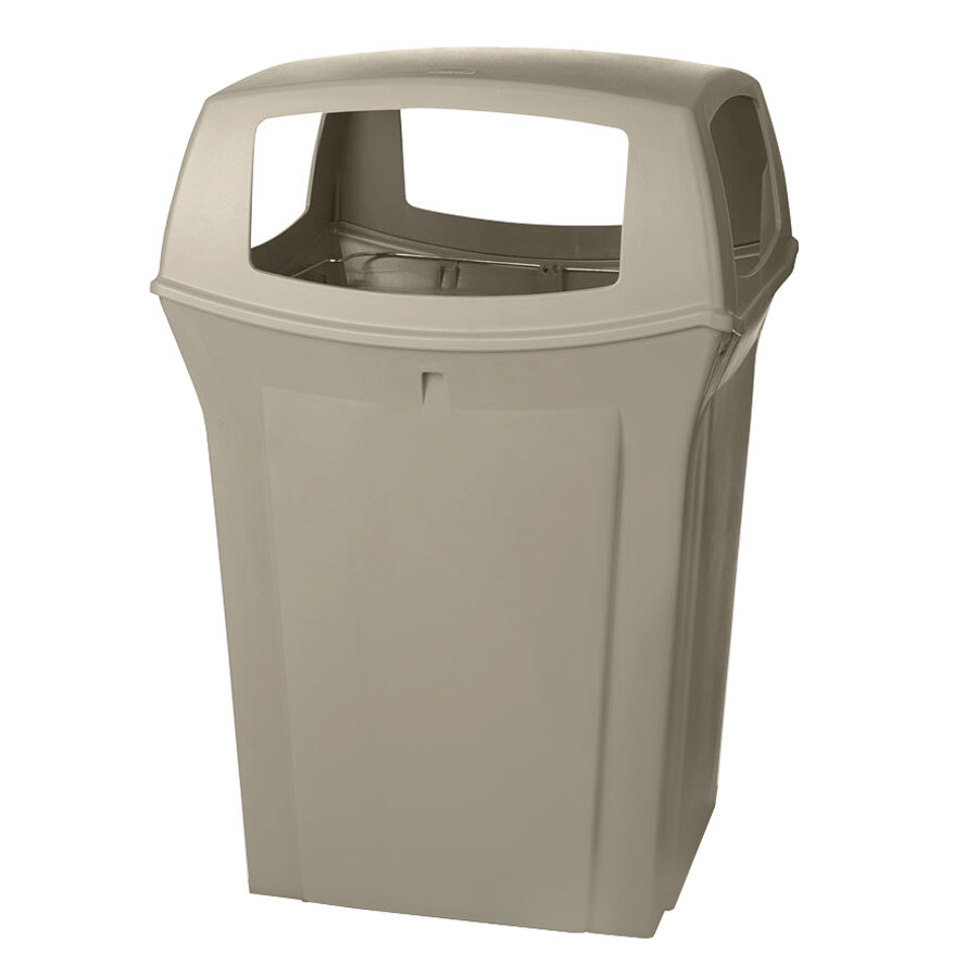 Rubbermaid® FG917388BEIG Ranger Beige Square Trash Can with 4 Openings 45 Gallon