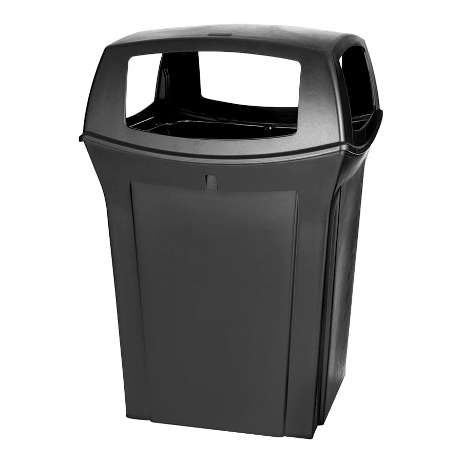 Rubbermaid® FG917388BLA Ranger Black Square Trash Can with 4 Openings 45 Gallon
