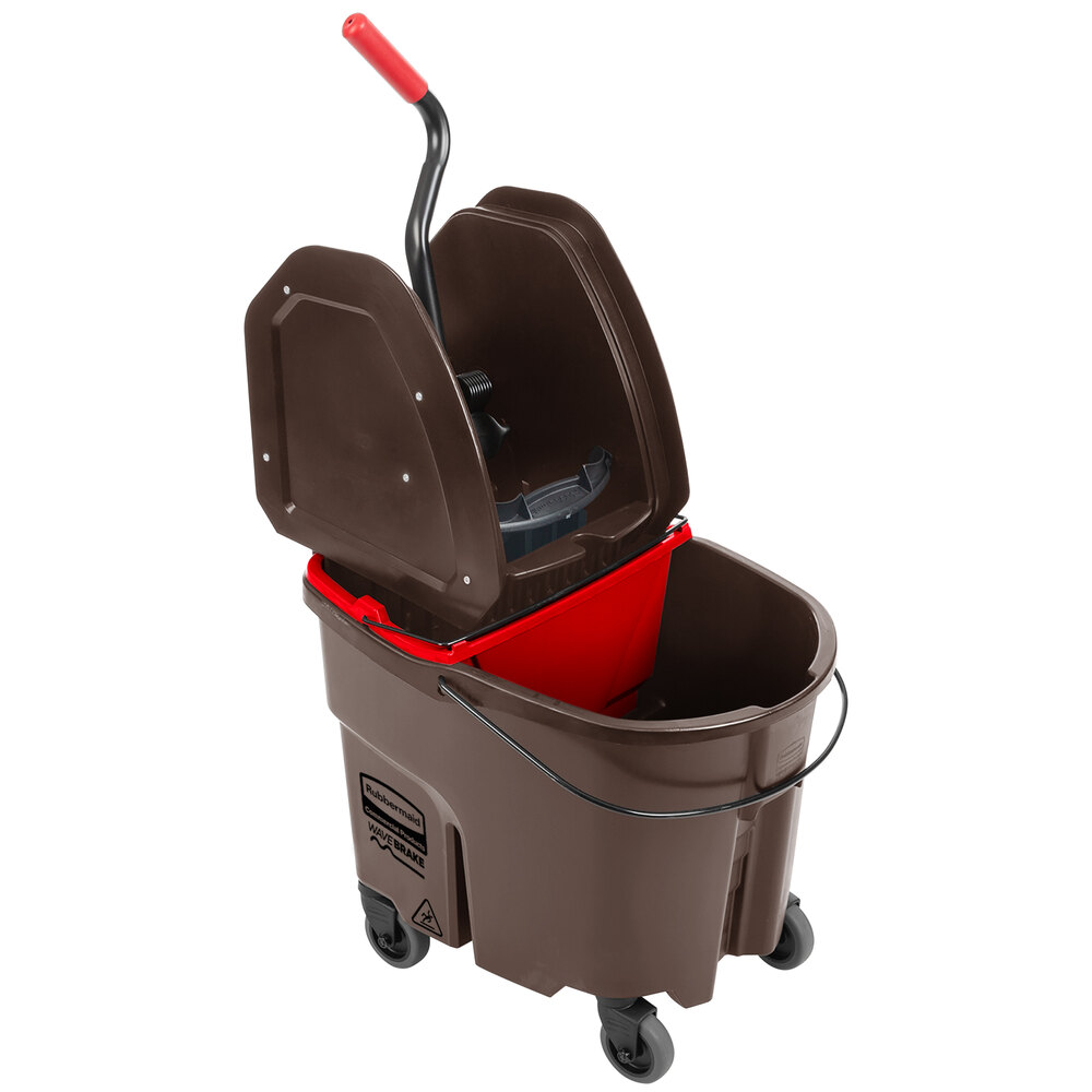 Rubbermaid® WaveBrake® 35 Qt. Brown Mop Bucket with Down Press Wringer and Red Dirty Water Bucket