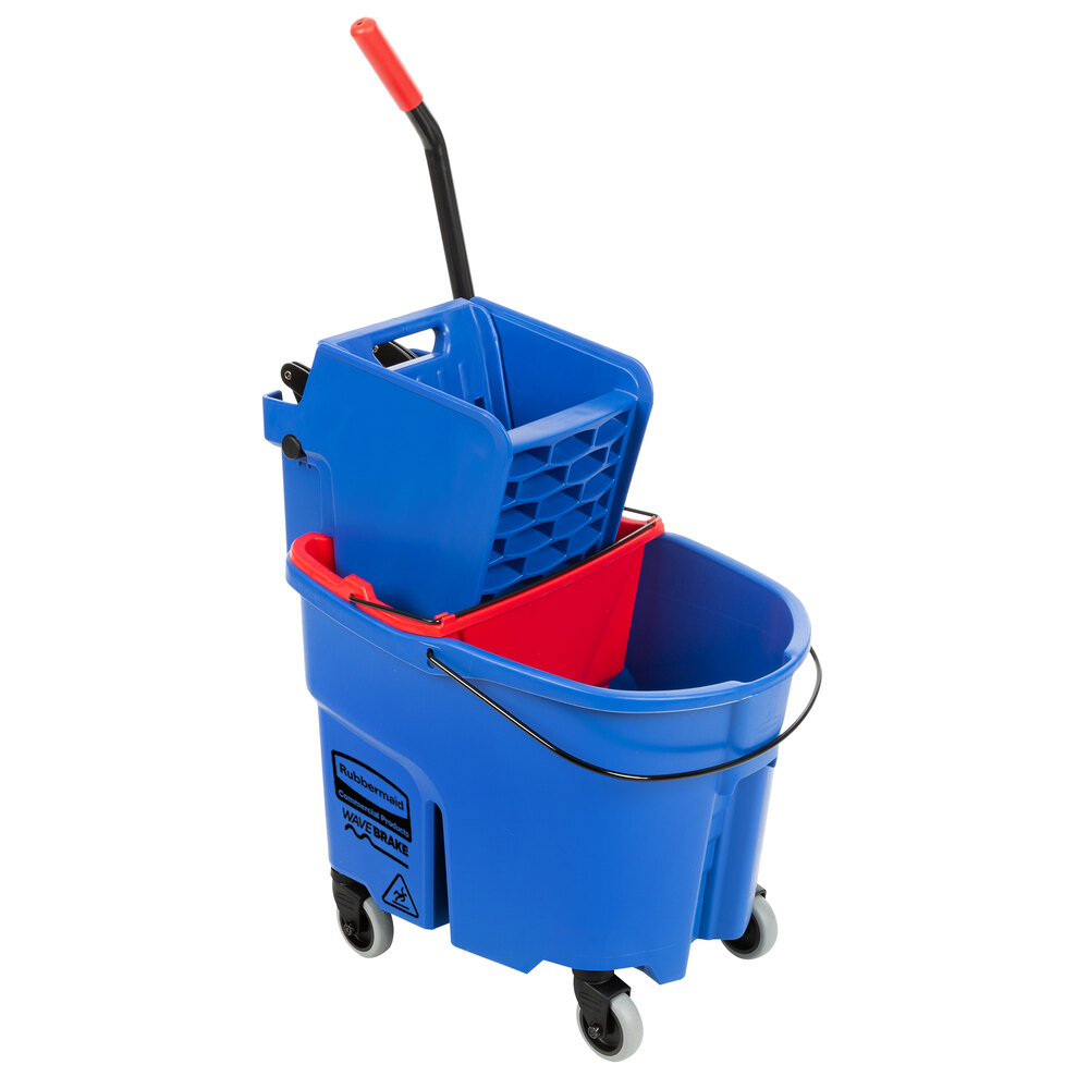 Rubbermaid® WaveBrake® 35 Qt. Blue Mop Bucket with Side Press Wringer and Red Dirty Water Bucket