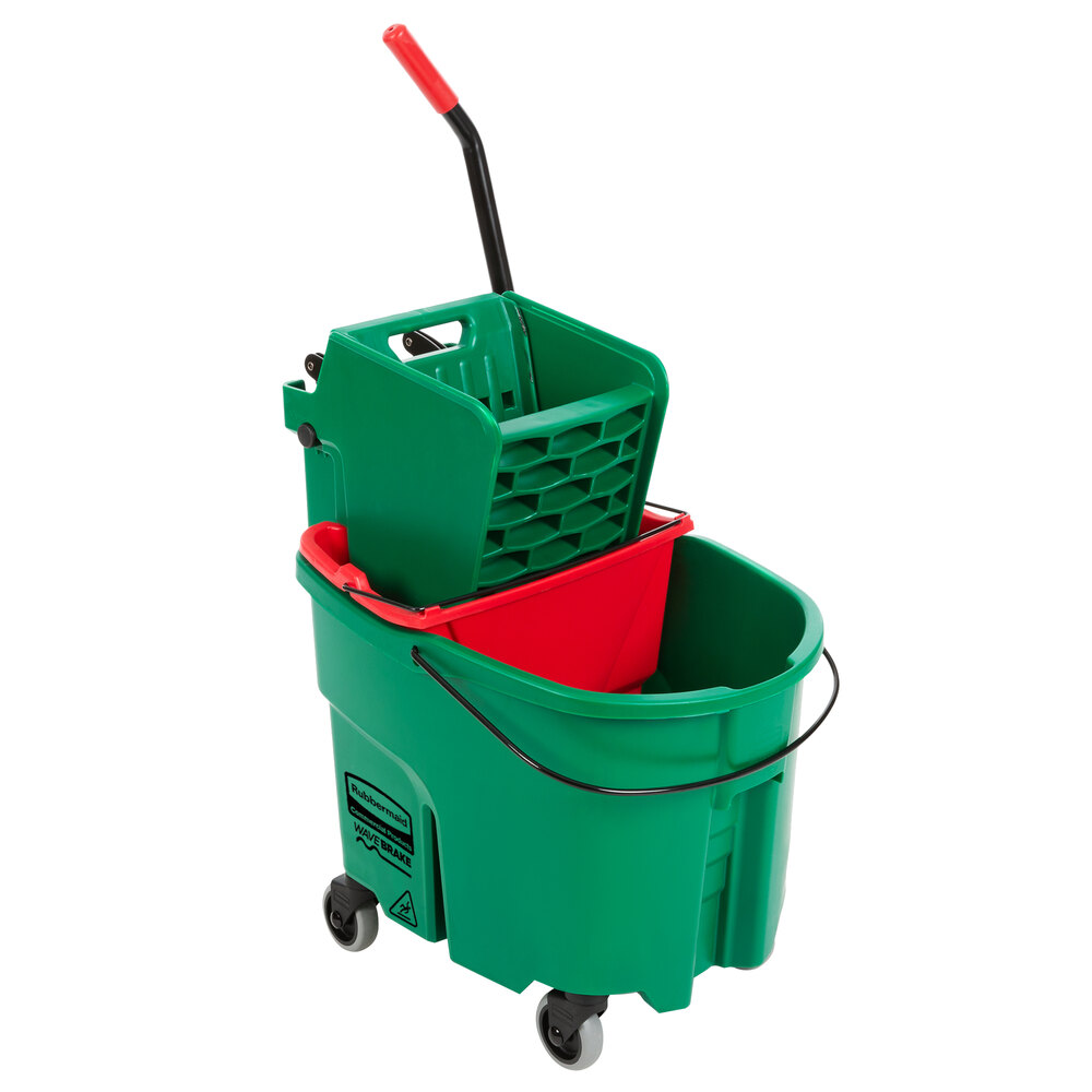 Rubbermaid® WaveBrake® 35 Qt. Green Mop Bucket with Side Press Wringer and Red Dirty Water Bucket
