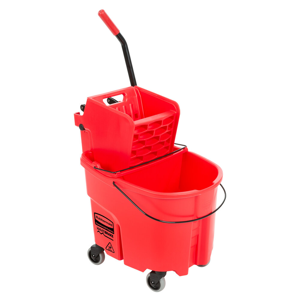 Rubbermaid® WaveBrake® 35 Qt. Red Mop Bucket with Side Press Wringer and Red Dirty Water Bucket
