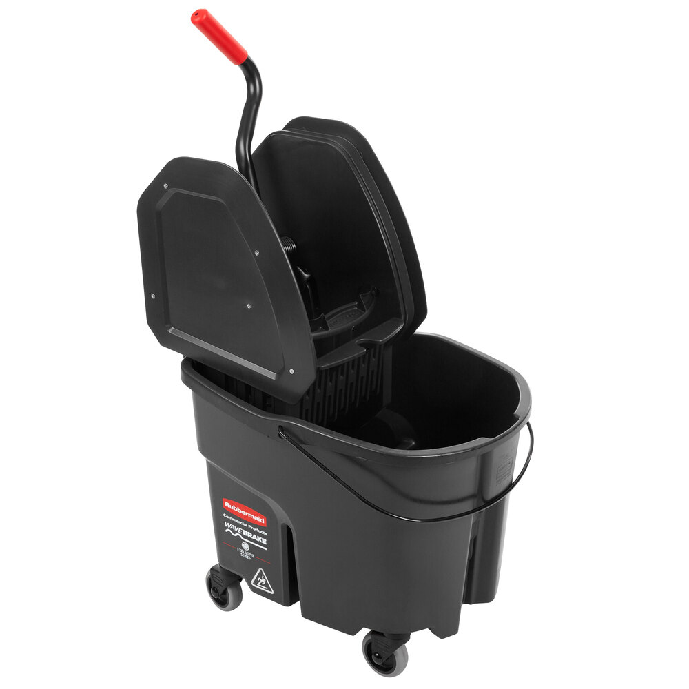 Rubbermaid® 1863898 Executive Series WaveBrake® 35 Qt. Black Mop Bucket with Down Press Wringer