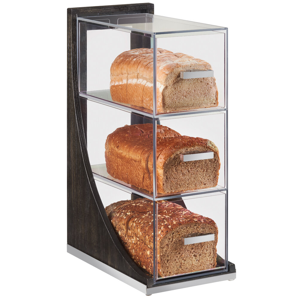 Cal-Mil 3815-87 Cinderwood Three Tier Oak Wood Vertical Bread Case - 13" x 6 1/2" x 20 1/4"