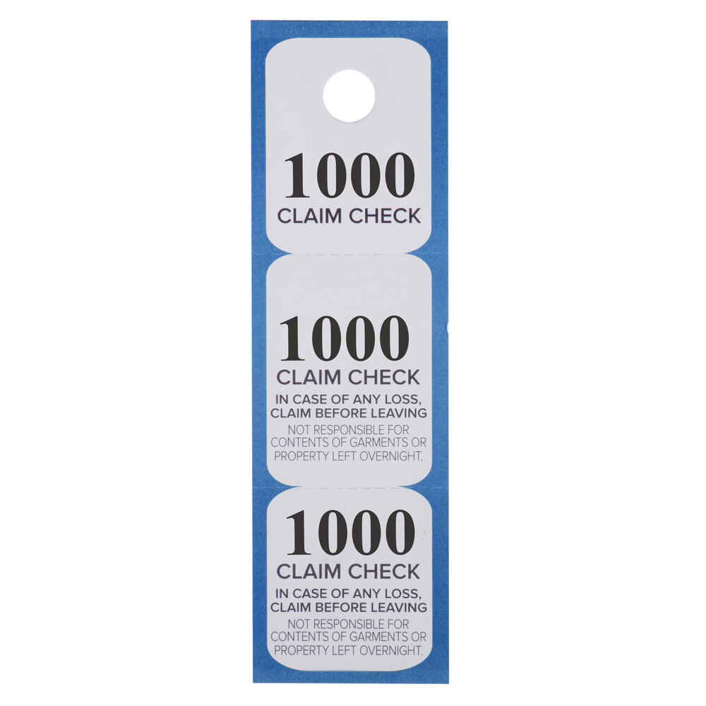 Choice Blue 3 Part Paper Coat Room Check Tickets - 1,000/Box