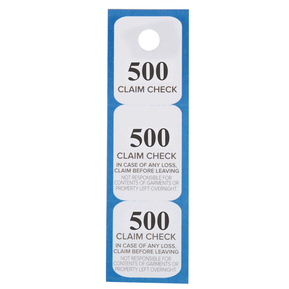 Choice Blue 3 Part Paper Coat Room Check Tickets - 500/Box