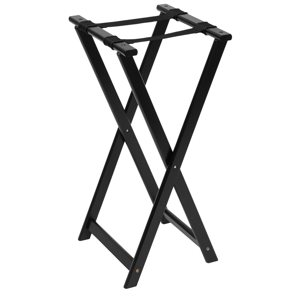 American Metalcraft WTSB33 31" Black Wood Folding Tray Stand with Black Straps
