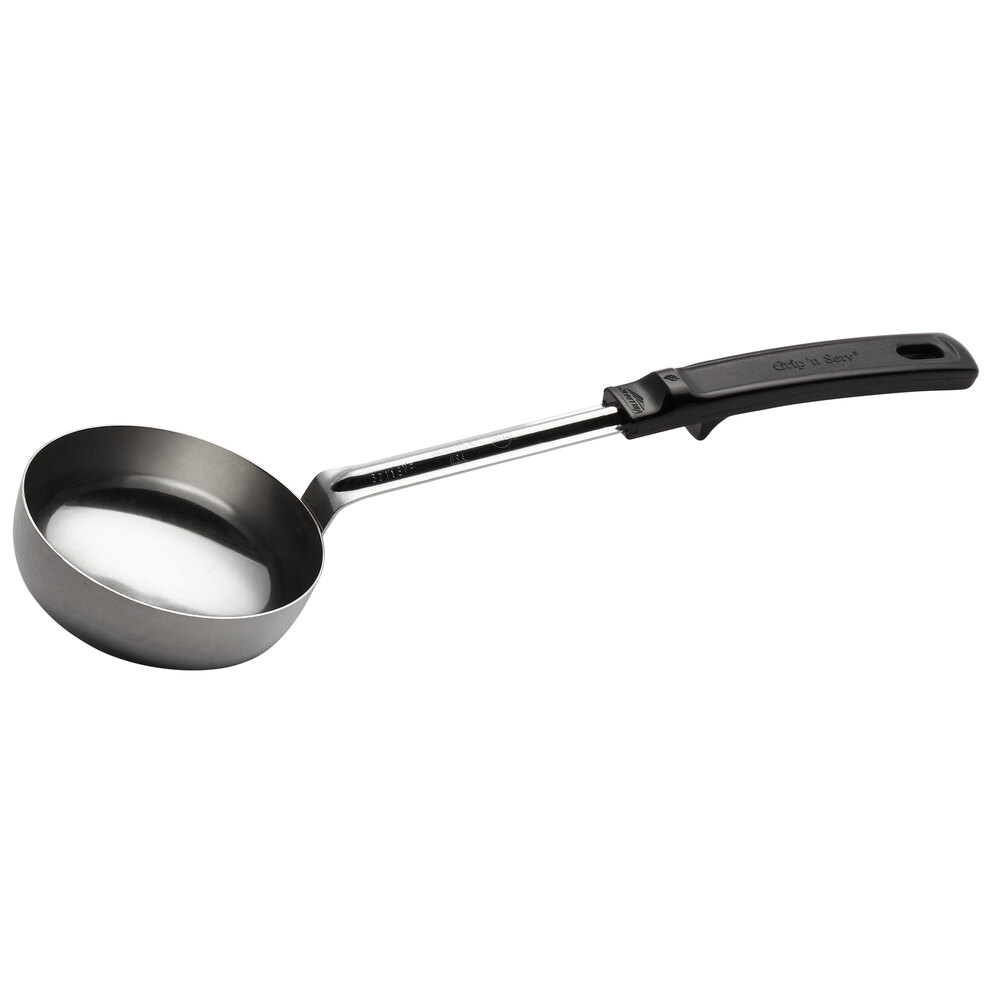 Vollrath 61182 8 oz. Black Solid Round Stainless Steel Spoodle® Portion Spoon with Grip 'N Serve® Handle