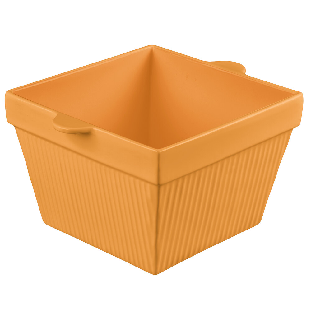 Tablecraft CW1490X 6.5 Qt. Orange Cast Aluminum Square Condiment Bowl